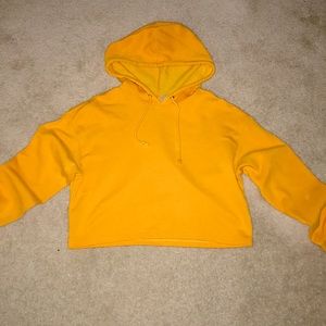 Long sleeve Mustard yellow crop top with a hoodie